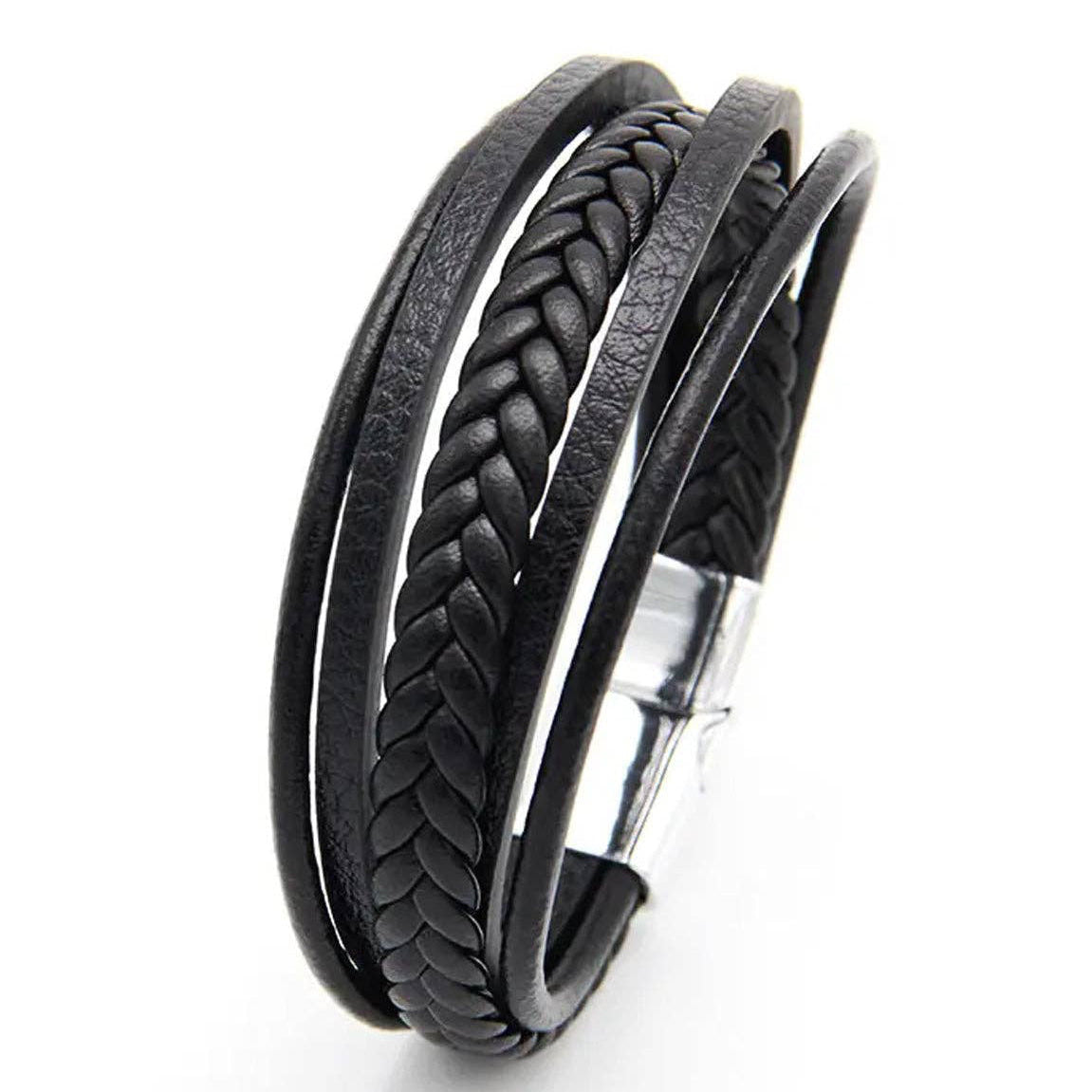 rafted with premium black leather, the Beecham bracelet combines sophisticated style with everyday wearability. The elegant silver clip closure ensures a secure fit while maintaining a refined aesthetic. This men's accessory is completely lead and nickel free, making it suitable for sensitive skin and all-day comfort. Brought to you by kenny k. 