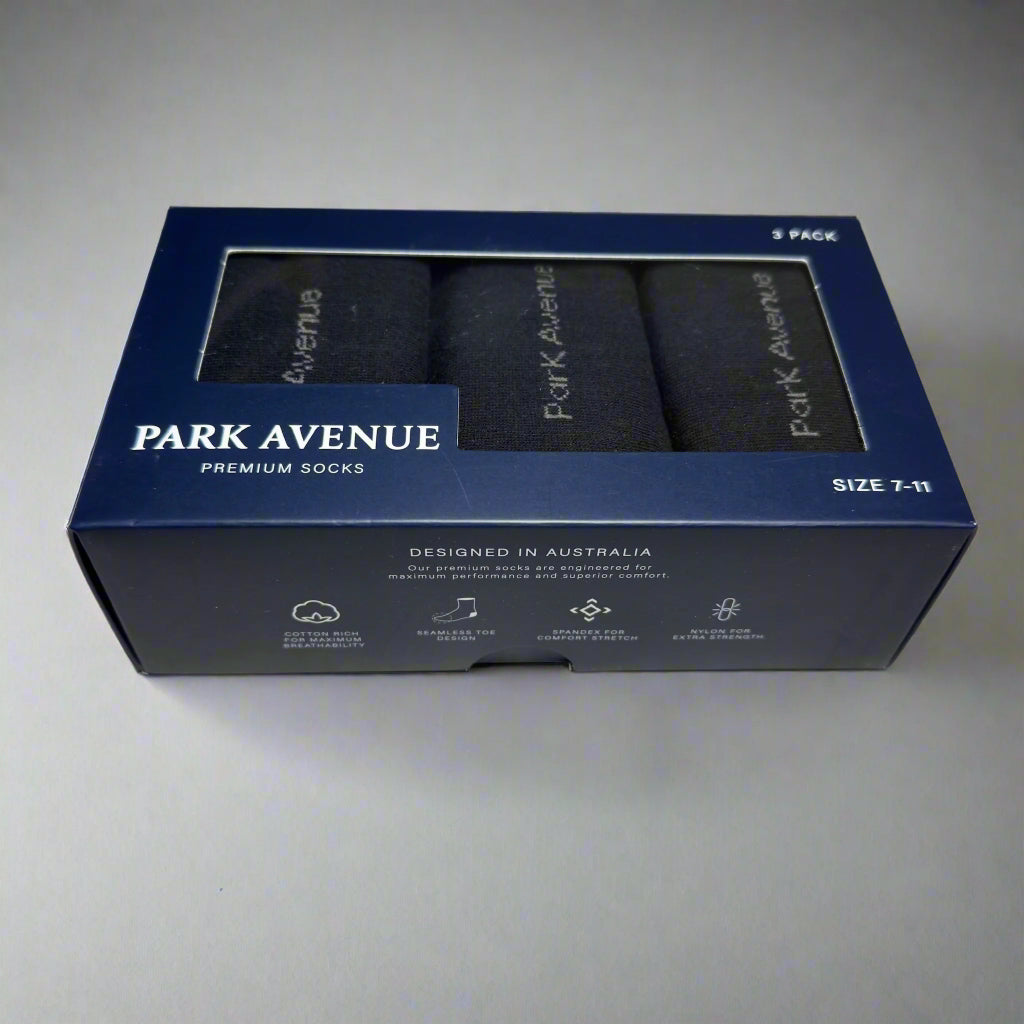 Step into refined comfort with Park Avenue premium socks, tailored for the modern man who values quality, durability and understated style. Whether worn with business attire or casual wear, these men’s dress socks deliver a polished finish and exceptional performance. Choose a single pair for a wardrobe staple or go for the three-pair set for a practical and elegant gift-ready box.
75% cotton, 22% nylon, 3% elastane
Seamless toe construction for a smooth feel inside shoes
Reinforced heel and toe to ensure