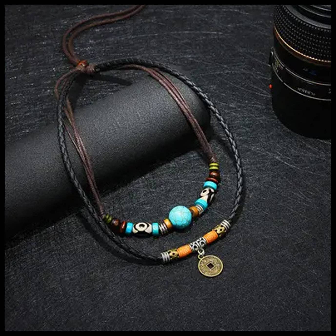 Crafted with premium leather and adorned with carefully selected beads, the Beecham Necklace brought to you by kenny k. embodies coastal elegance. This versatile accessory effortlessly elevates casual outfits with its relaxed, beachy aesthetic while maintaining a sophisticated edge. Perfect for layering or wearing as a statement piece for your sun-soaked adventures.&nbsp;