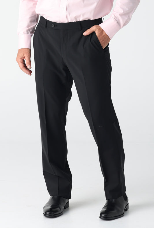 Crafted from a balanced 50% wool and 50% polyester blend, the Bendigo Trouser delivers professional polish with everyday practicality. The wool provides natural structure and breathability, while polyester adds durability and easy care—machine washable without compromise. In classic black, these trousers are the ultimate office essential. Pair them with any shirt, from crisp whites to bold patterns, and transition seamlessly from desk to dinner. The refined cut ensures a sharp silhouette that works across s