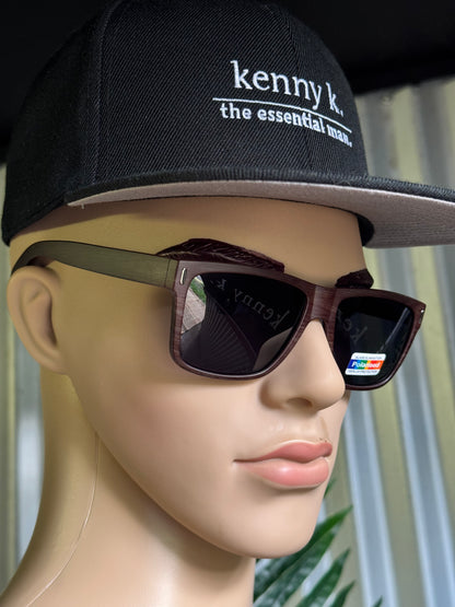 Wayfarer Style. Square Dark Wood Look, Polarized.