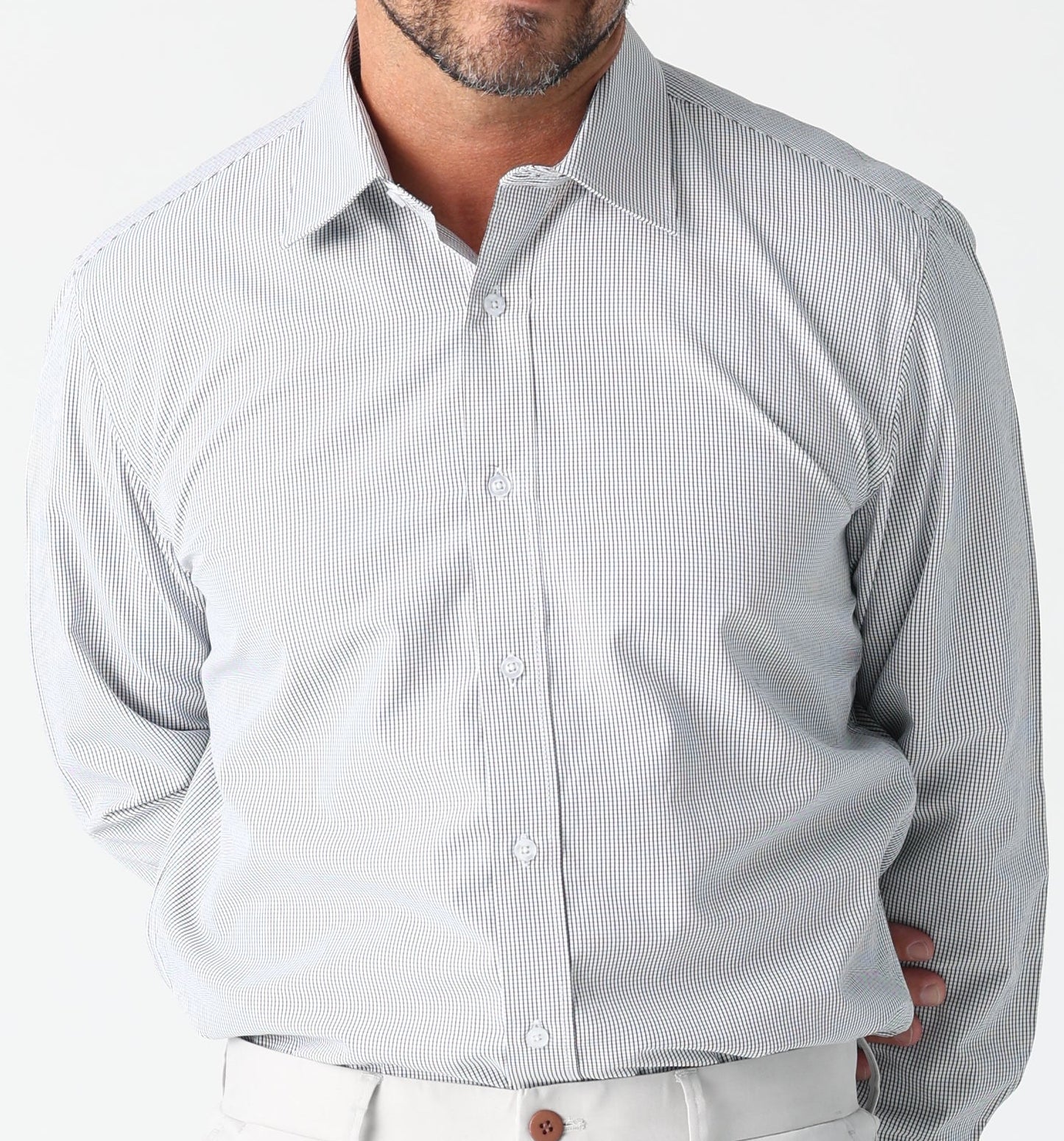 Classic style meets modern tailoring with Liberty black and white check business shirt. Designed for versatility and comfort, this shirt features a crisp check pattern that transitions effortlessly form the boardroom to after hours. Crafted from a breathable cotton/polyester blend, it delivers all day wearability with a polished, professional finish. The structured collar and button up design make it ideal for pairing with tailored trousers, chinos or layered under a blazer.

Black and White check pattern f